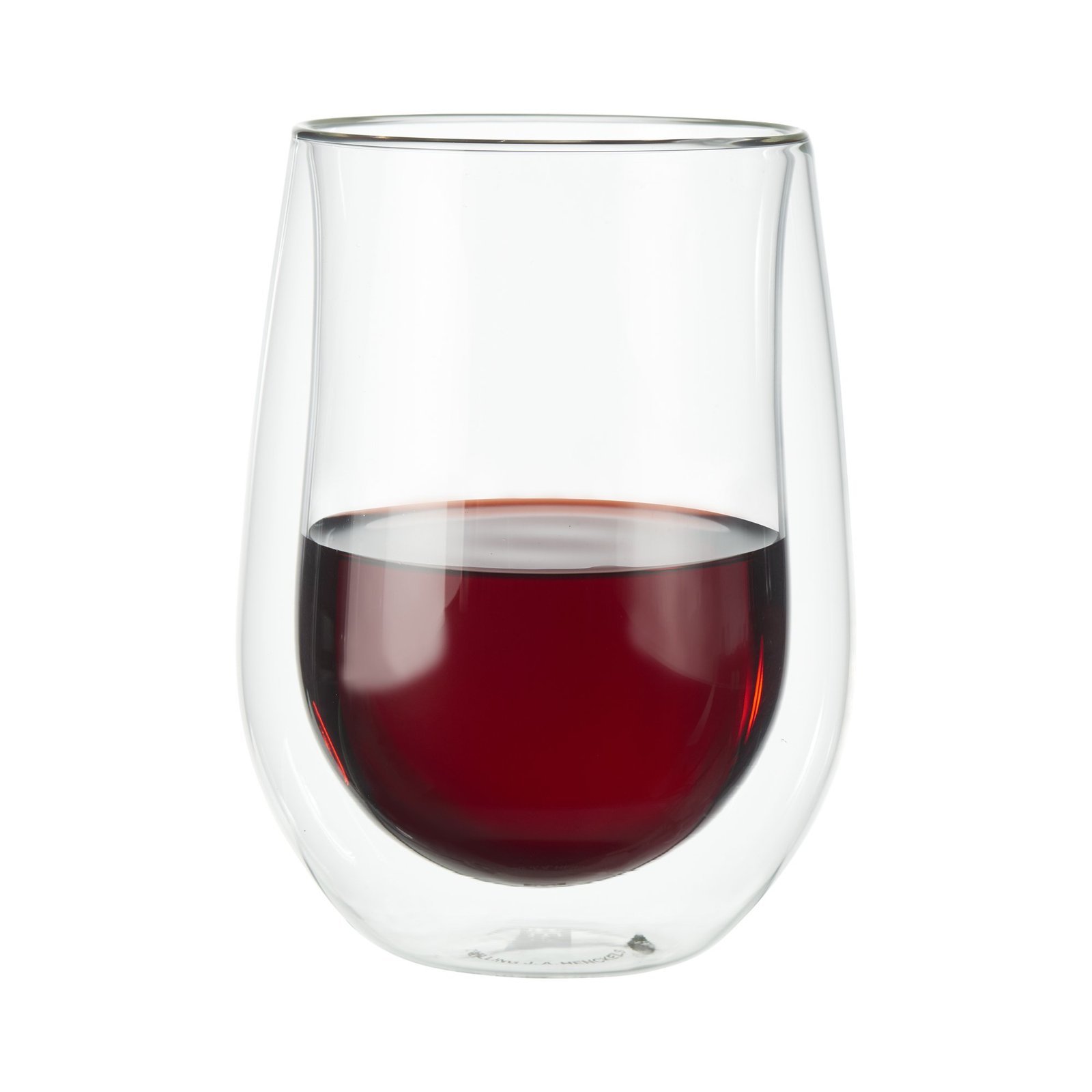 Double-walled glass with red wine, isolated on a white background