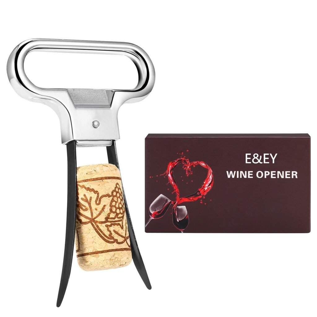 Wine opener with cork and box with wine glasses and heart-shaped splash