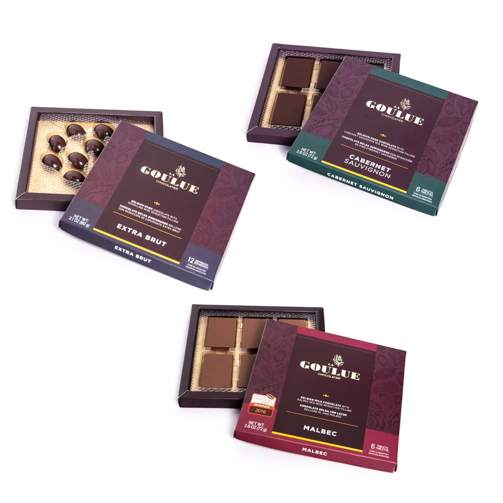 Boxes of gourmet chocolates with different flavors and fillings