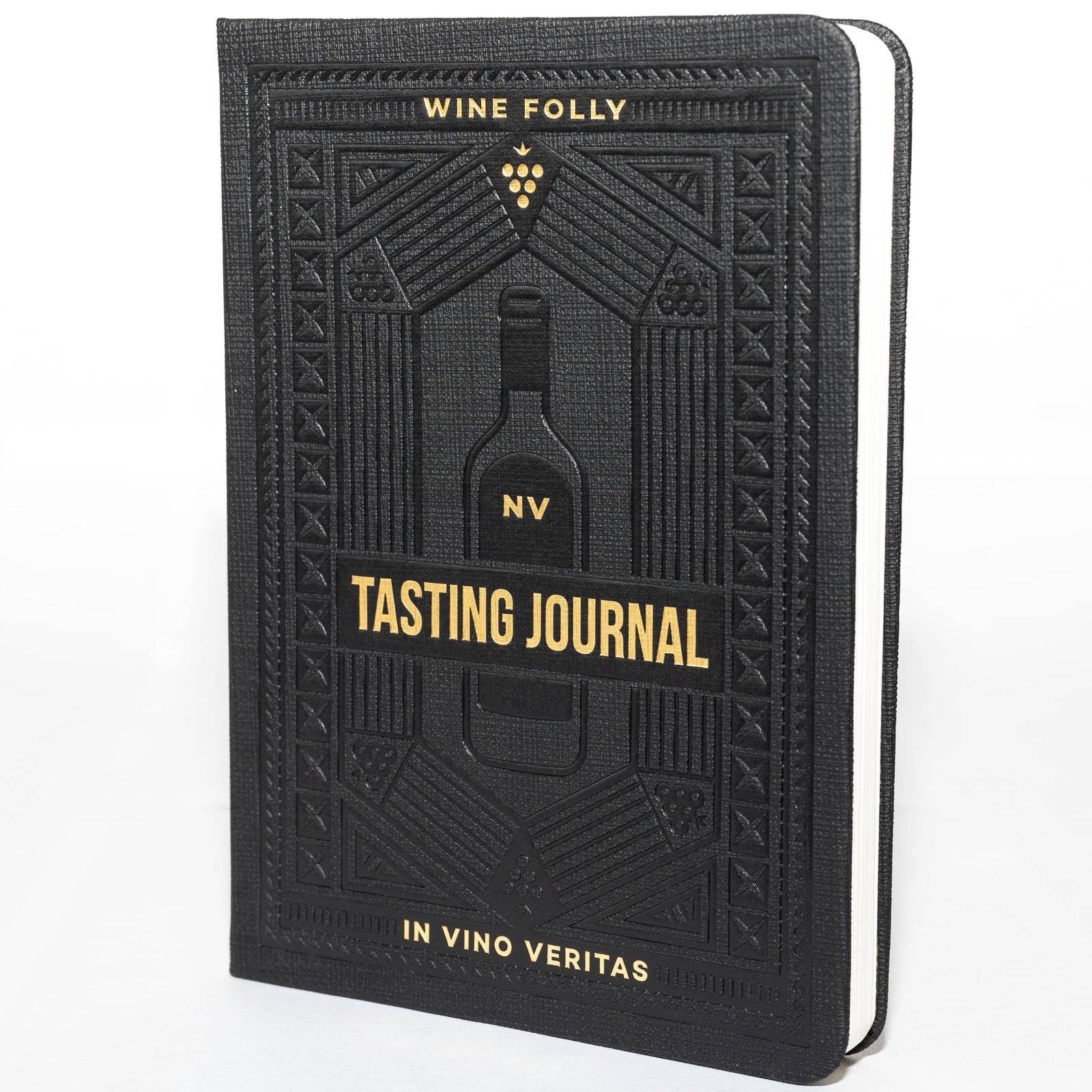 Black "Wine Folly Tasting Journal" with gold lettering and bottle illustration