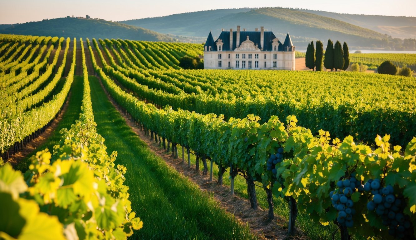 Lush vineyards stretch across rolling hills, surrounding opulent chateaux.</p><p>Grapes glisten in the sunlight, promising a lucrative harvest