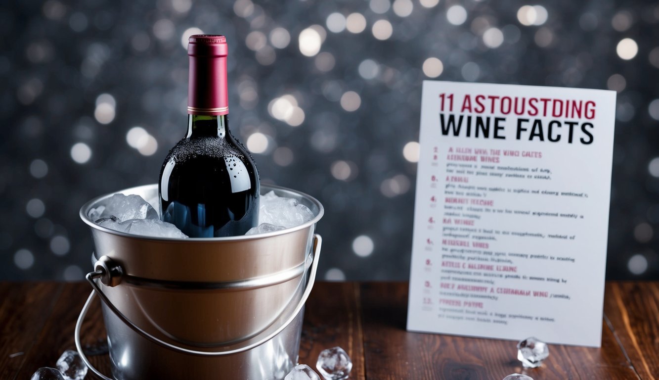 A bottle of red wine sits inside a bucket of ice, condensation forming on the glass.</p><p>A list of "11 astounding wine facts" is displayed nearby