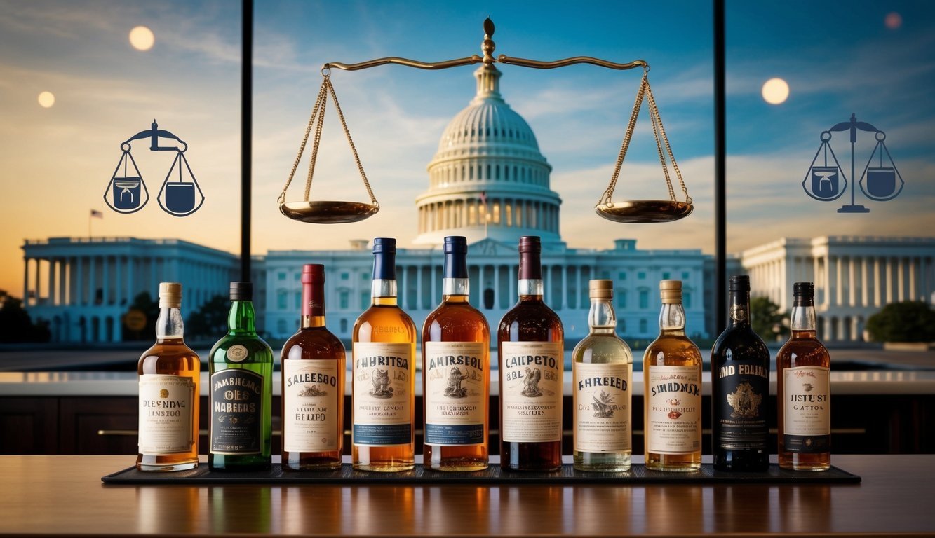 Bottles of liquor on a bar with the Capitol building in the background